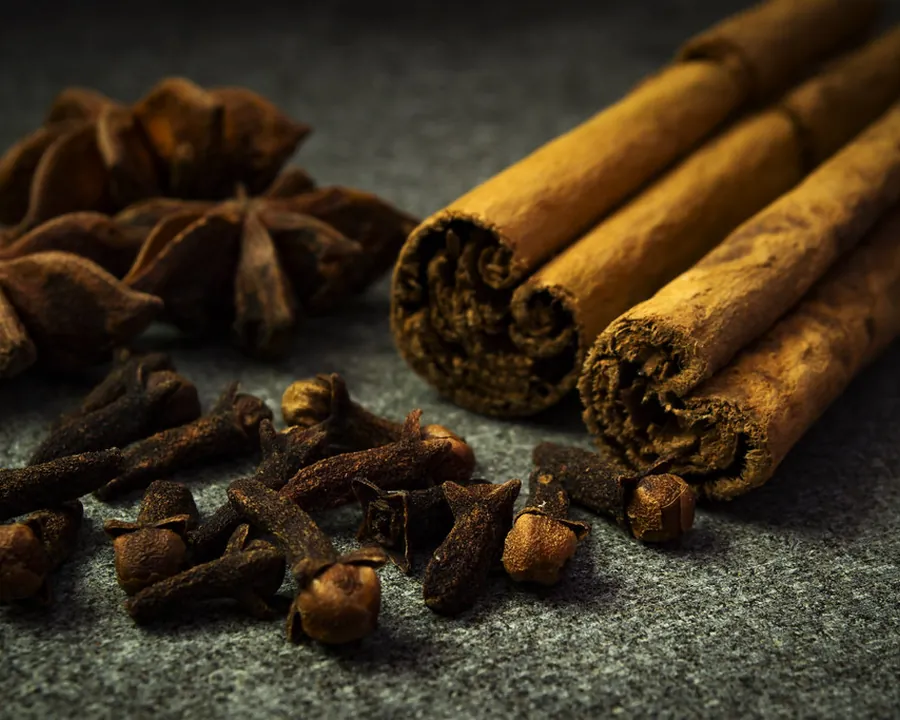 Whole cinnamon quills, cloves and star anise