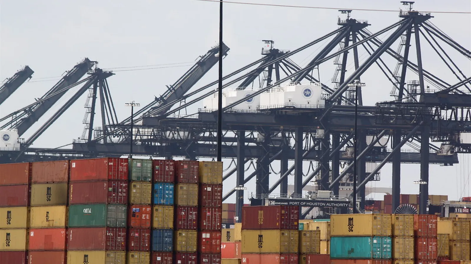 Container terminal cranes loading export boxes
